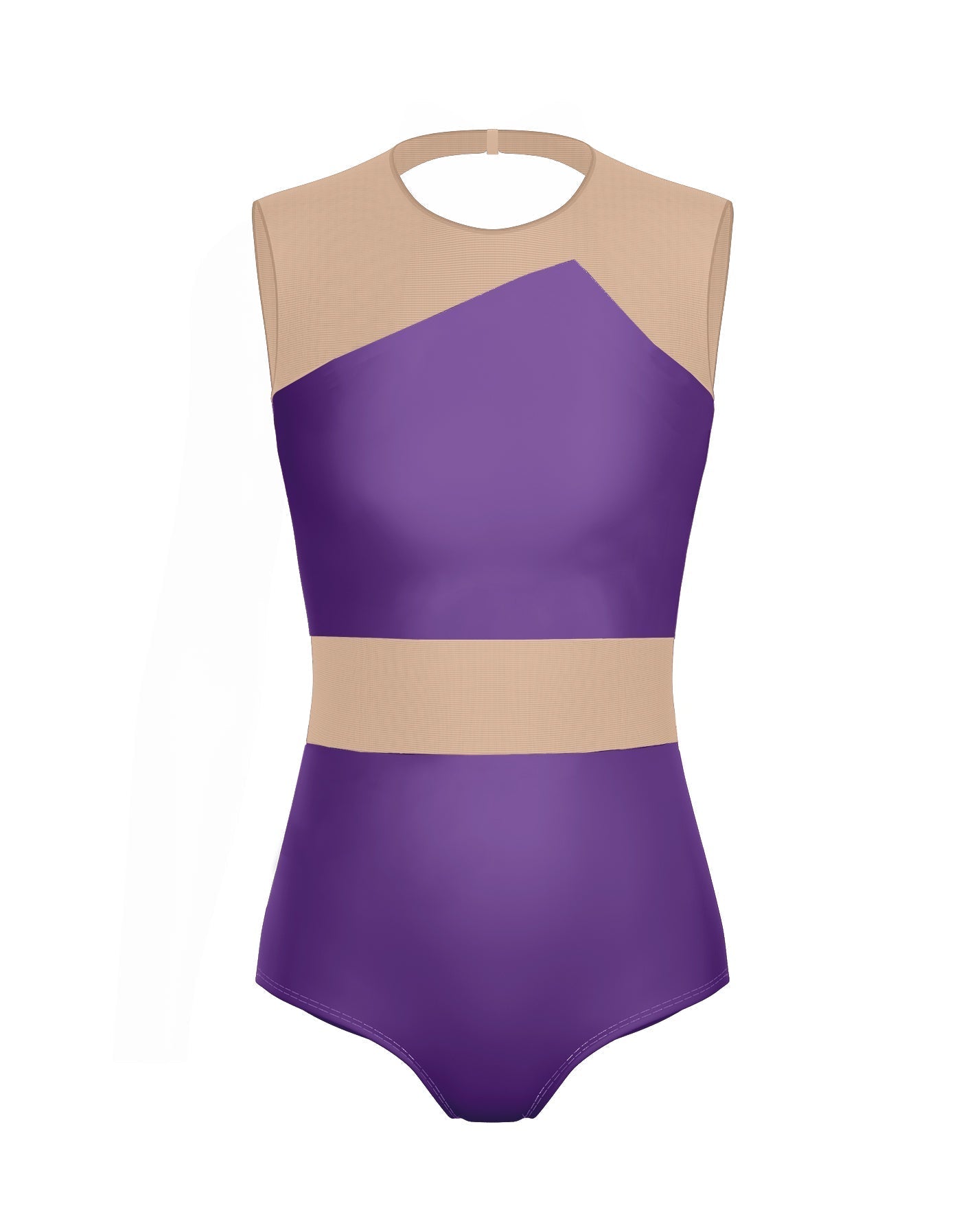 Solid Lycra Defined Leotard Nude Mesh