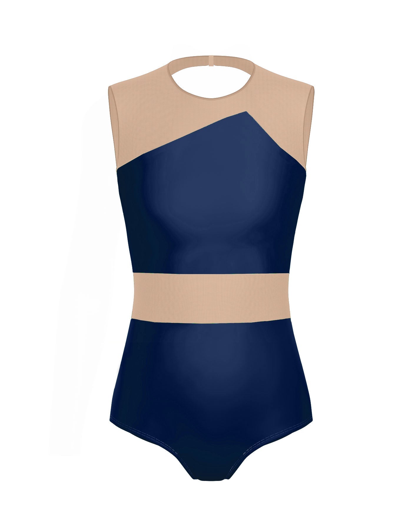 Solid Lycra Defined Leotard Nude Mesh