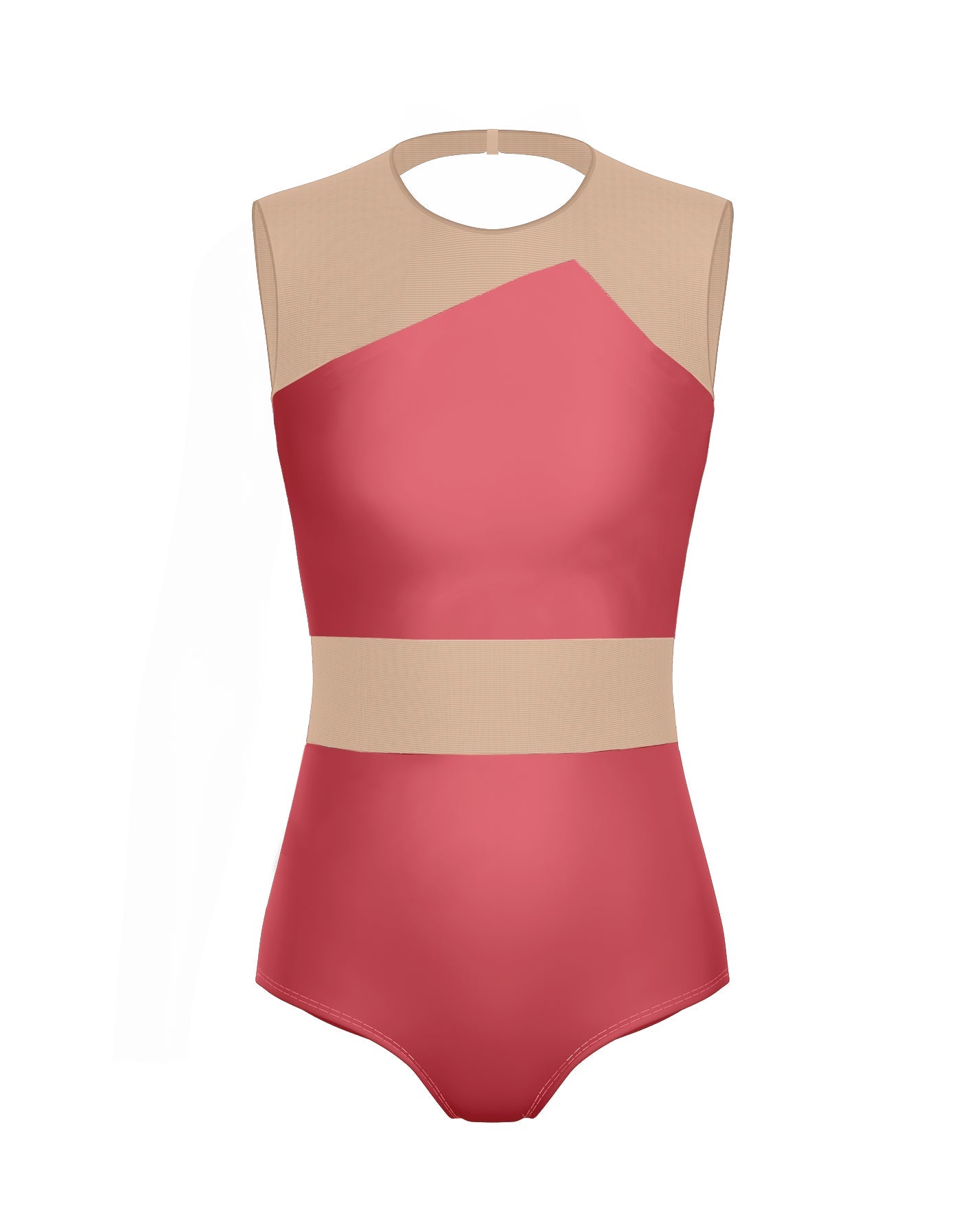 Solid Lycra Defined Leotard Nude Mesh