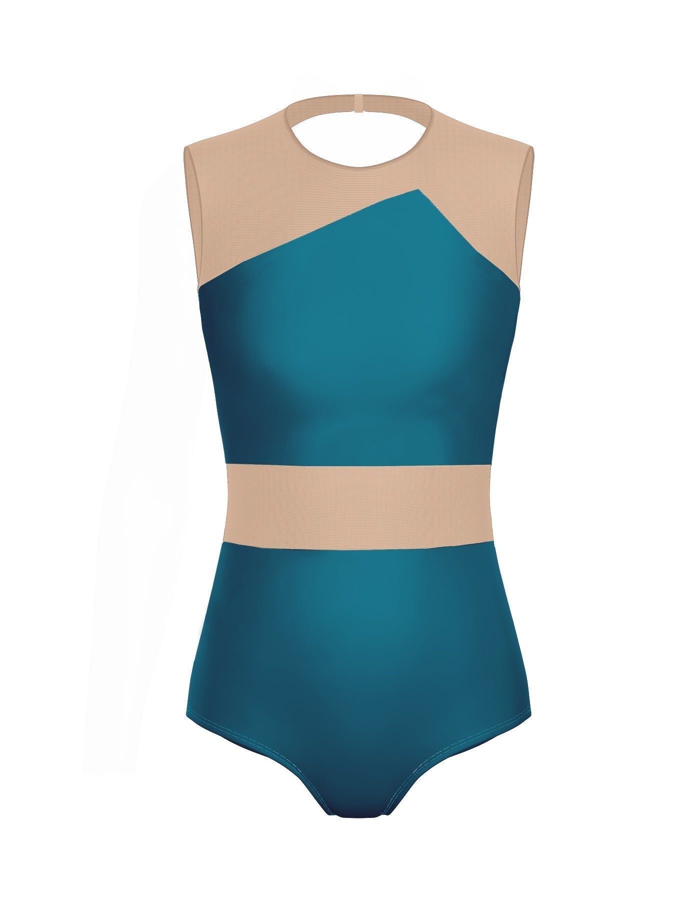 Solid Lycra Defined Leotard Nude Mesh