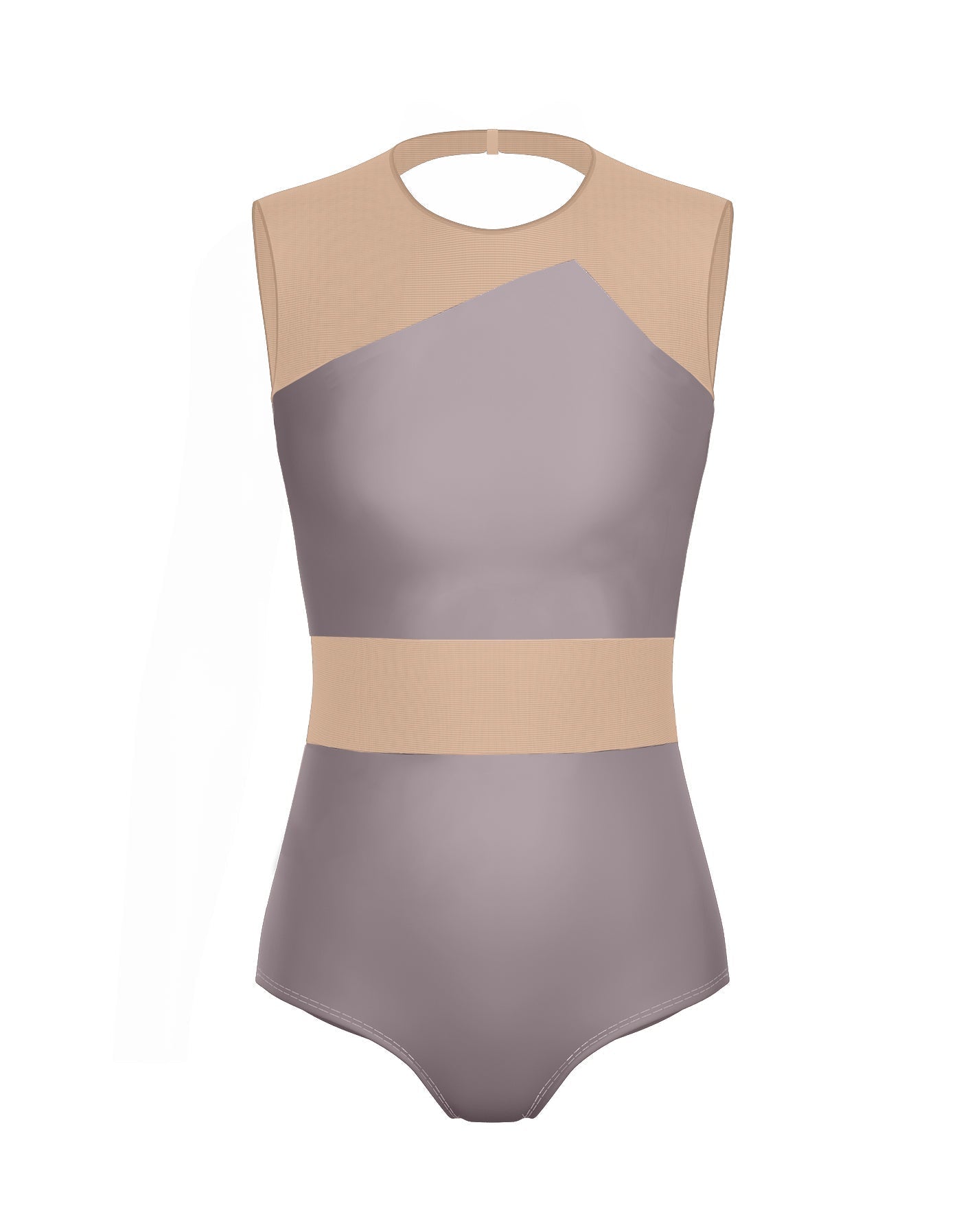 Solid Lycra Defined Leotard Nude Mesh