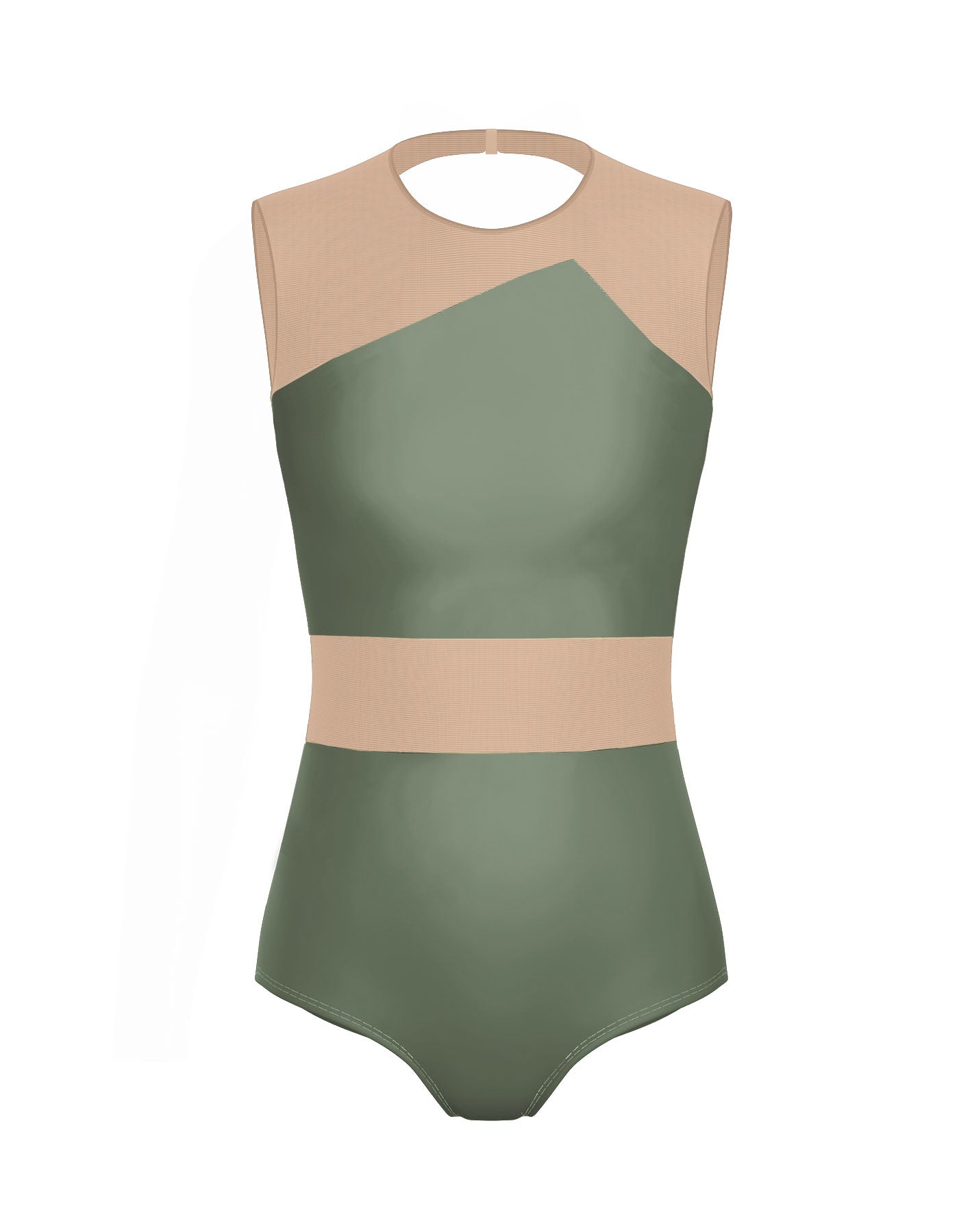 Solid Lycra Defined Leotard Nude Mesh