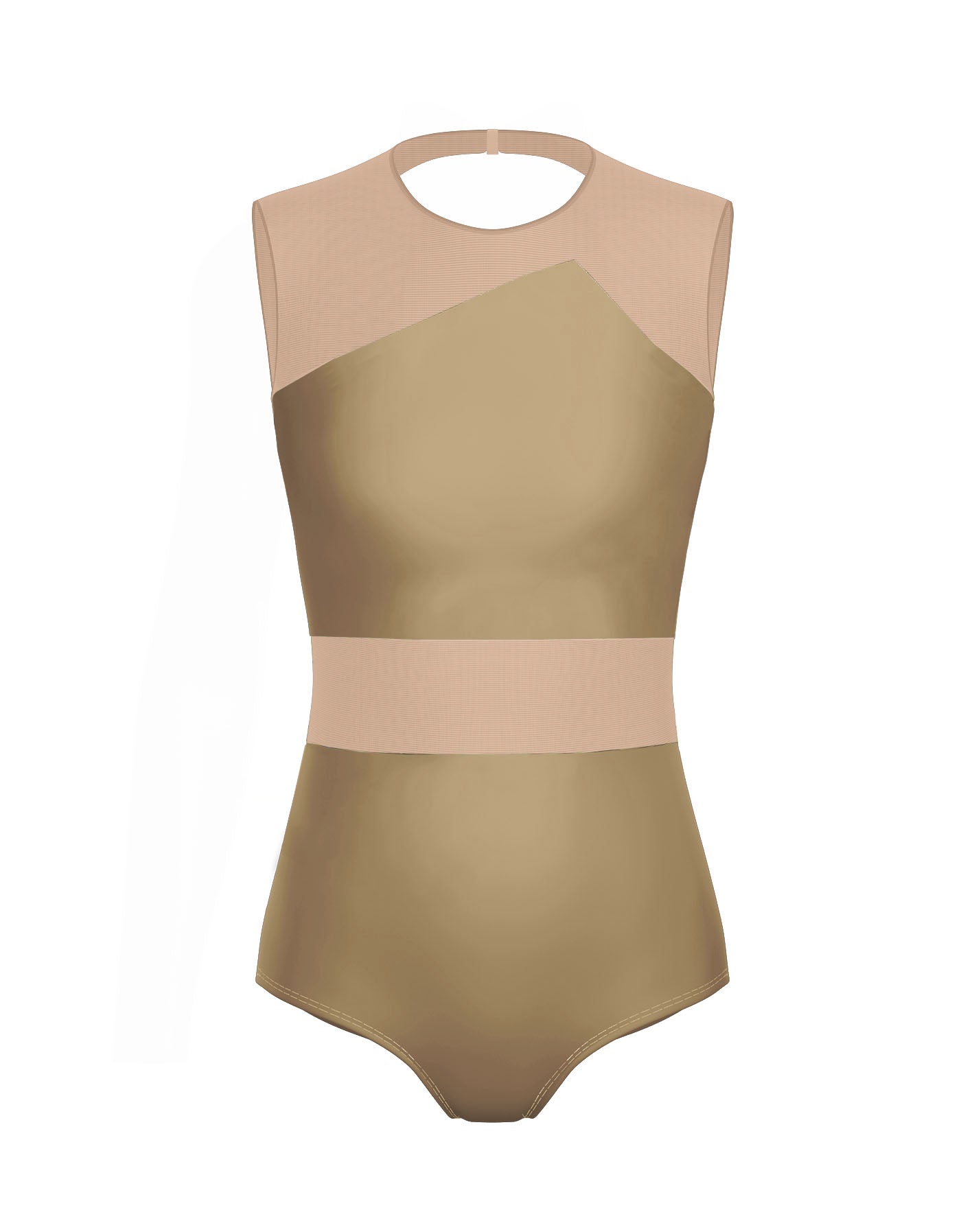 Solid Lycra Defined Leotard Nude Mesh