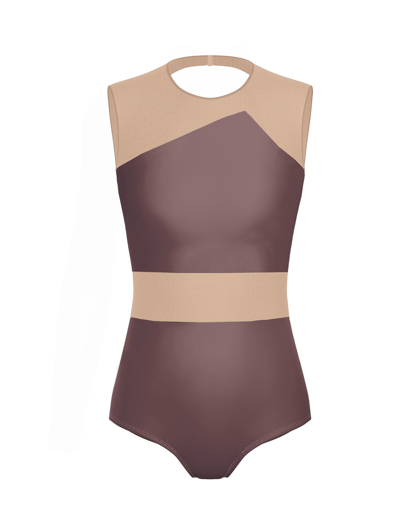 Solid Lycra Defined Leotard Nude Mesh