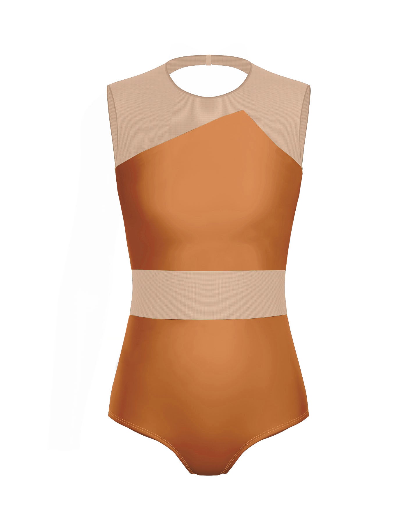 Solid Lycra Defined Leotard Nude Mesh