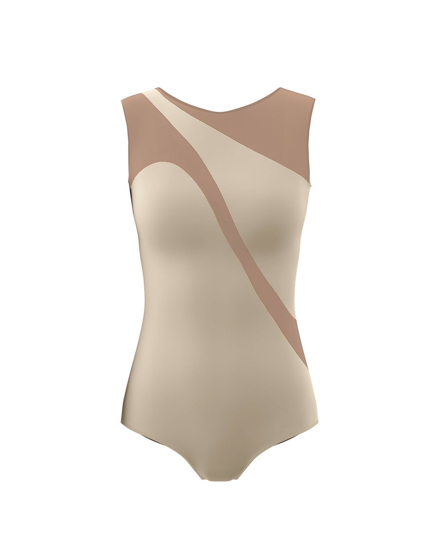 Solid Lycra Sleeveless Spectral Leotard Nude Mesh