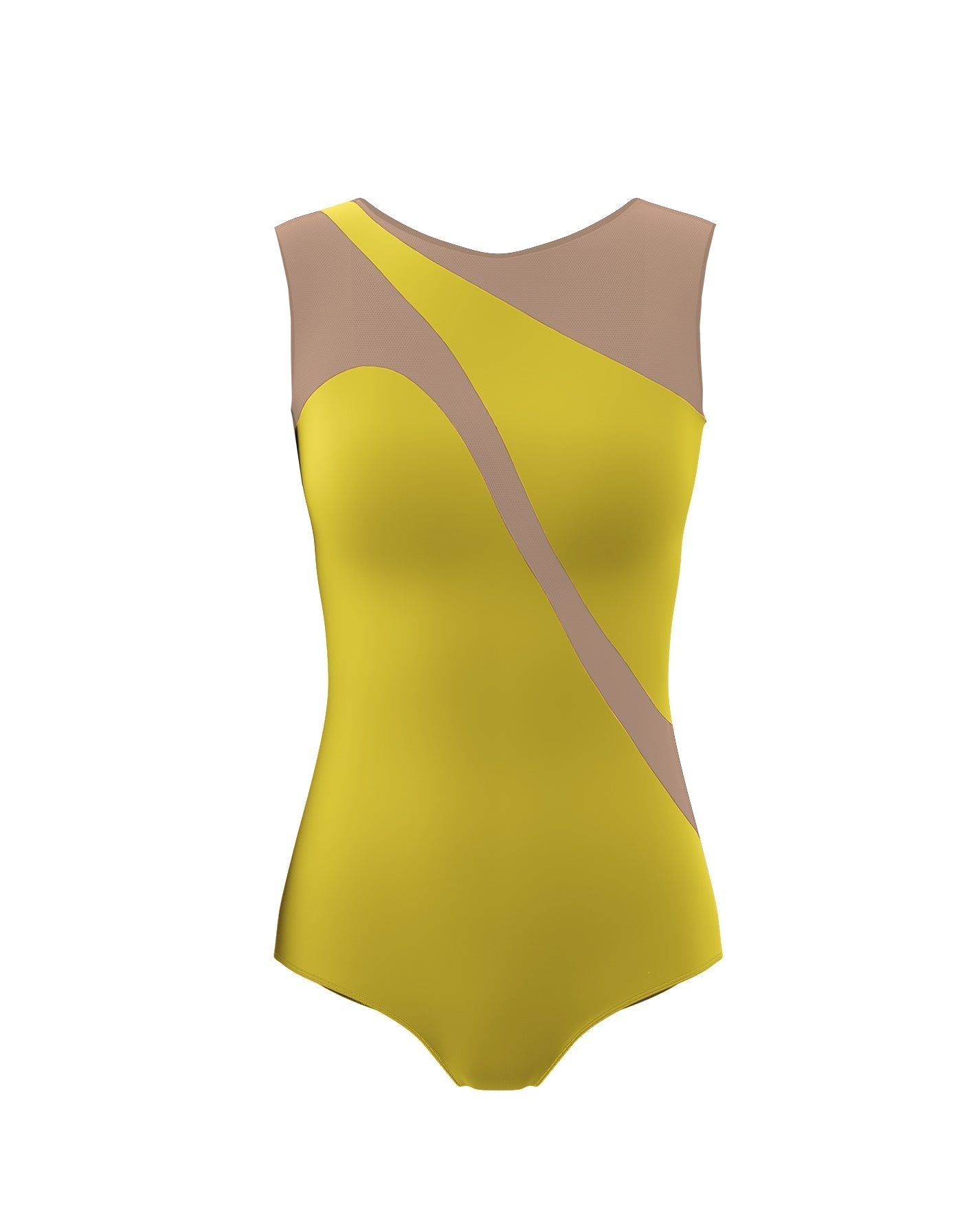 Solid Lycra Sleeveless Spectral Leotard Nude Mesh