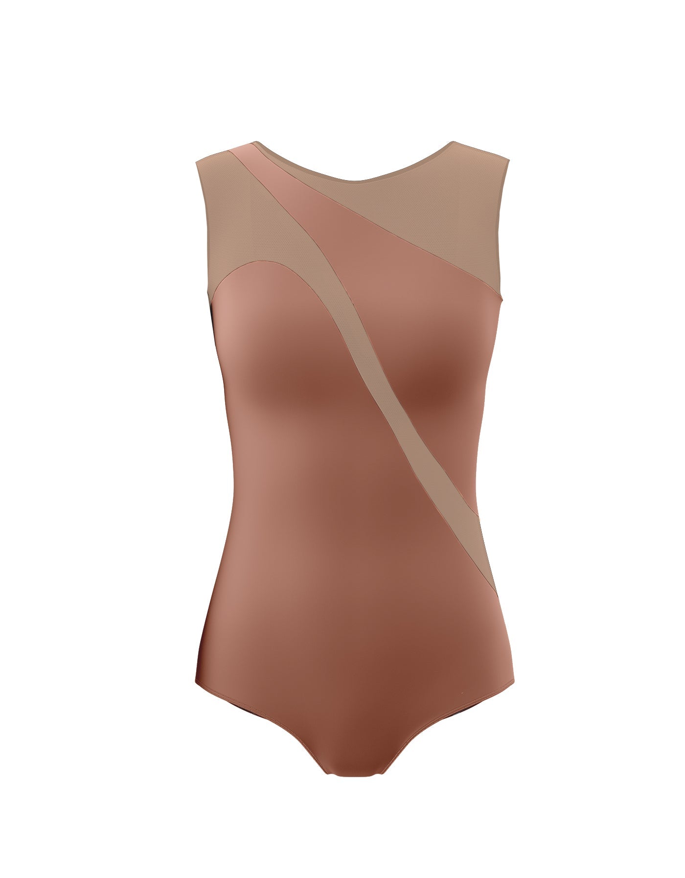 Solid Lycra Sleeveless Spectral Leotard Nude Mesh