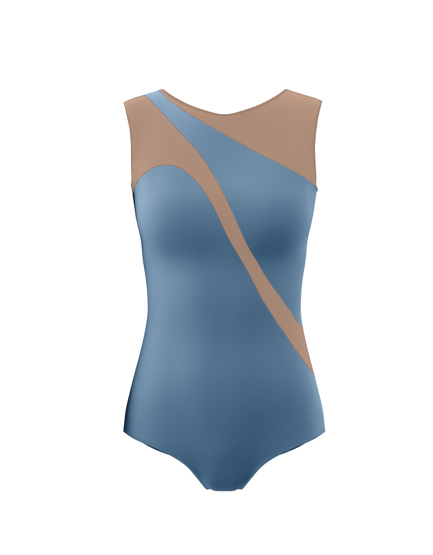 Solid Lycra Sleeveless Spectral Leotard Nude Mesh