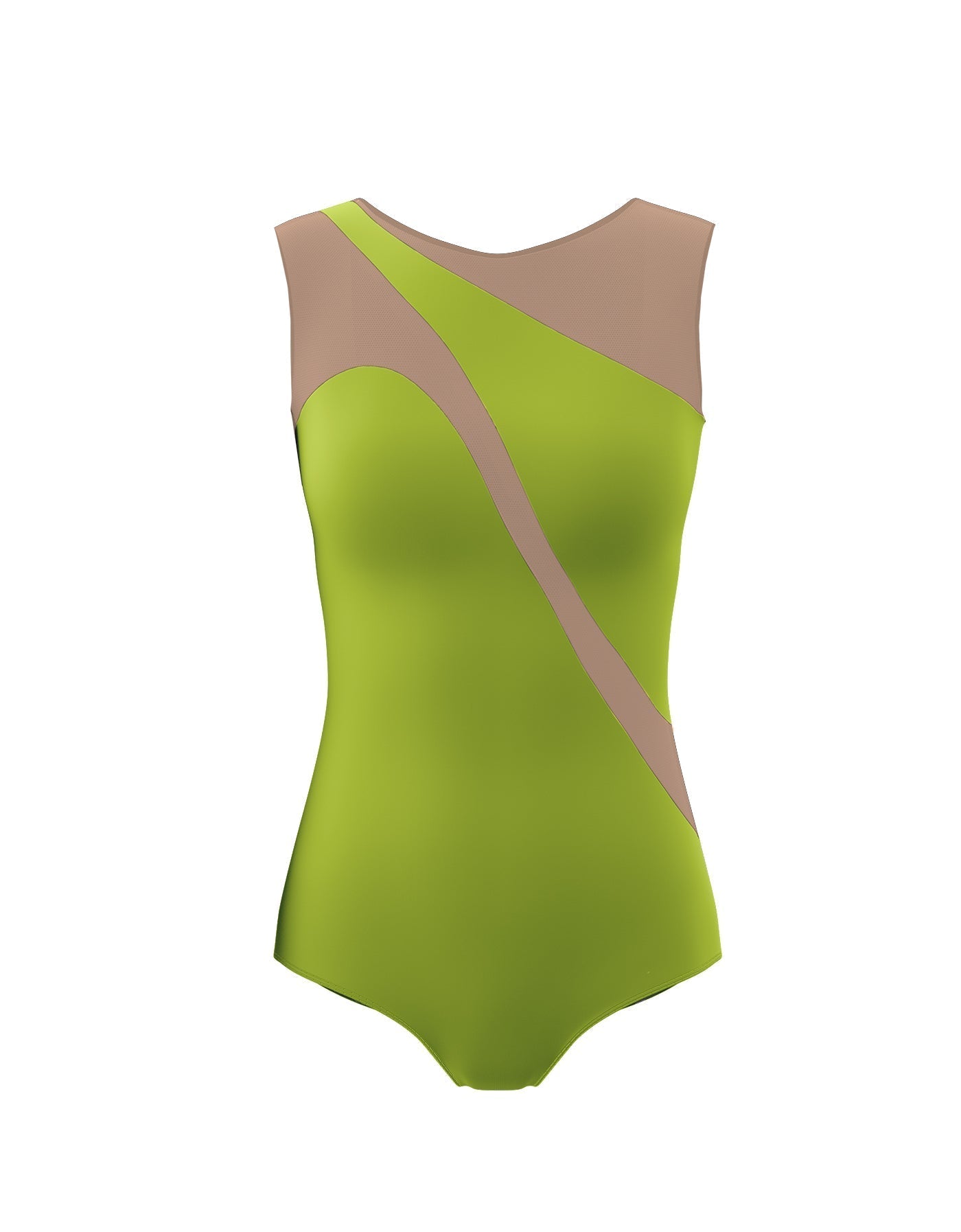 Solid Lycra Sleeveless Spectral Leotard Nude Mesh