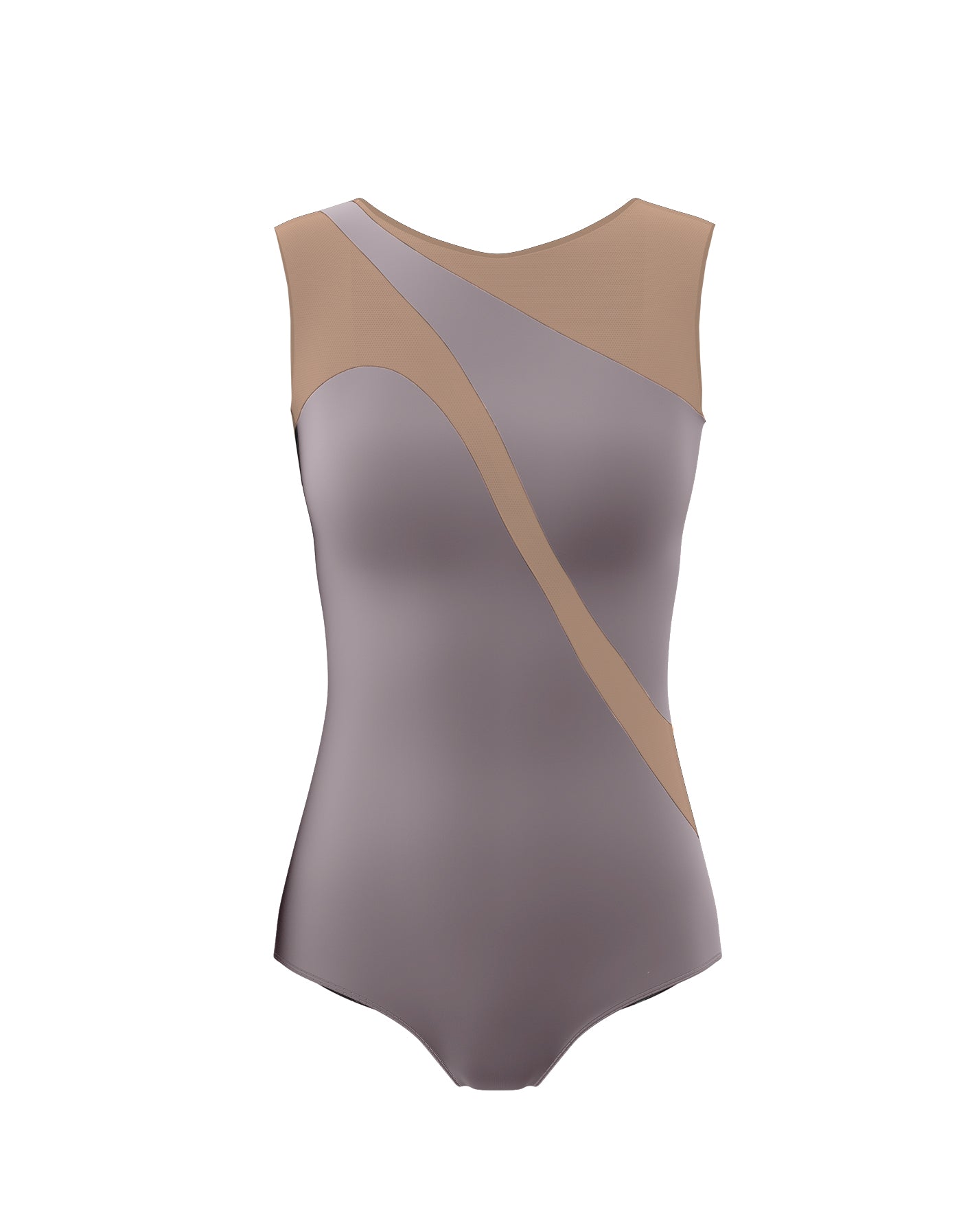 Solid Lycra Sleeveless Spectral Leotard Nude Mesh