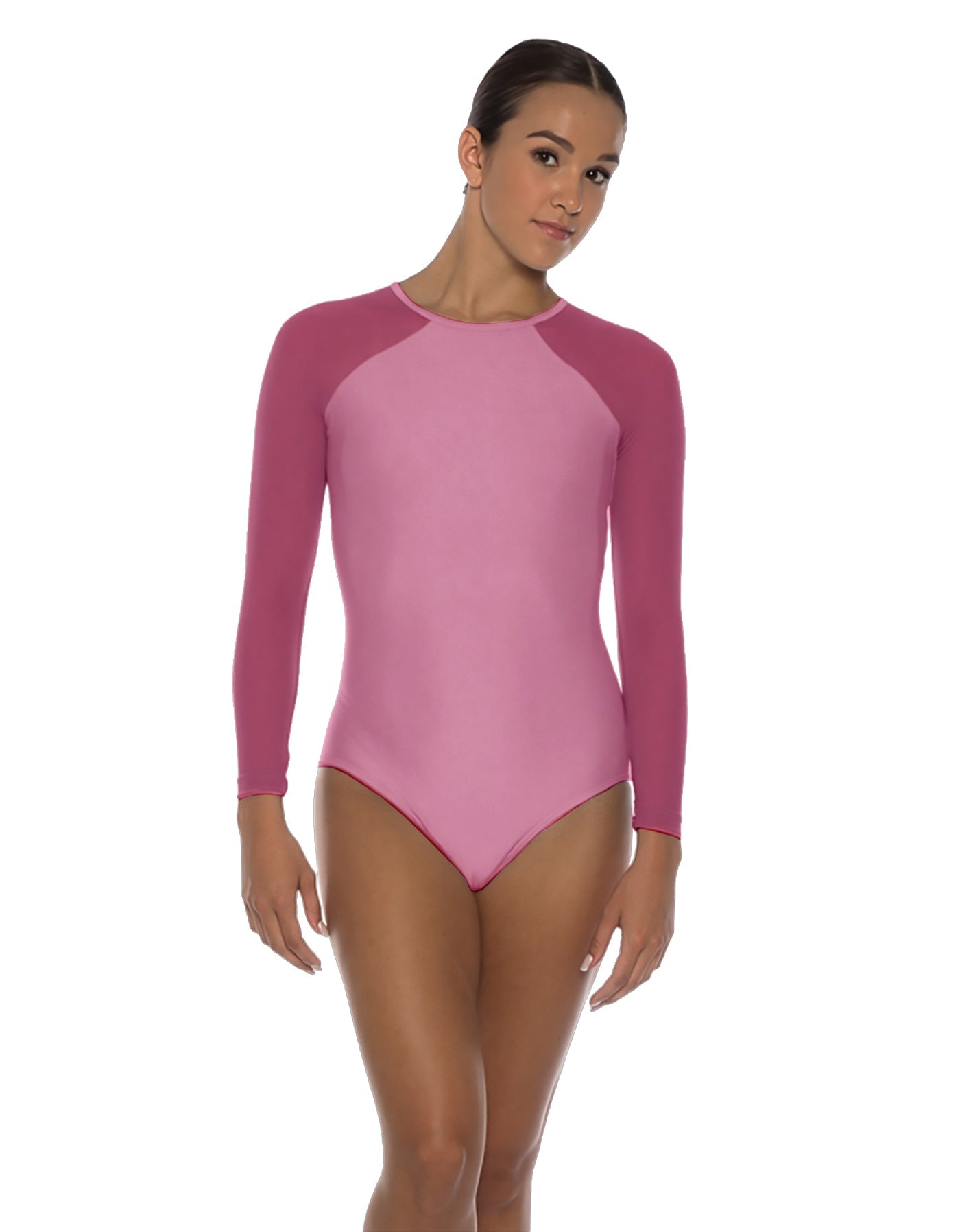 Solid Lycra LS Raglan Leotard Keyhole Back