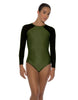 Solid Lycra LS Raglan Leotard Keyhole Back