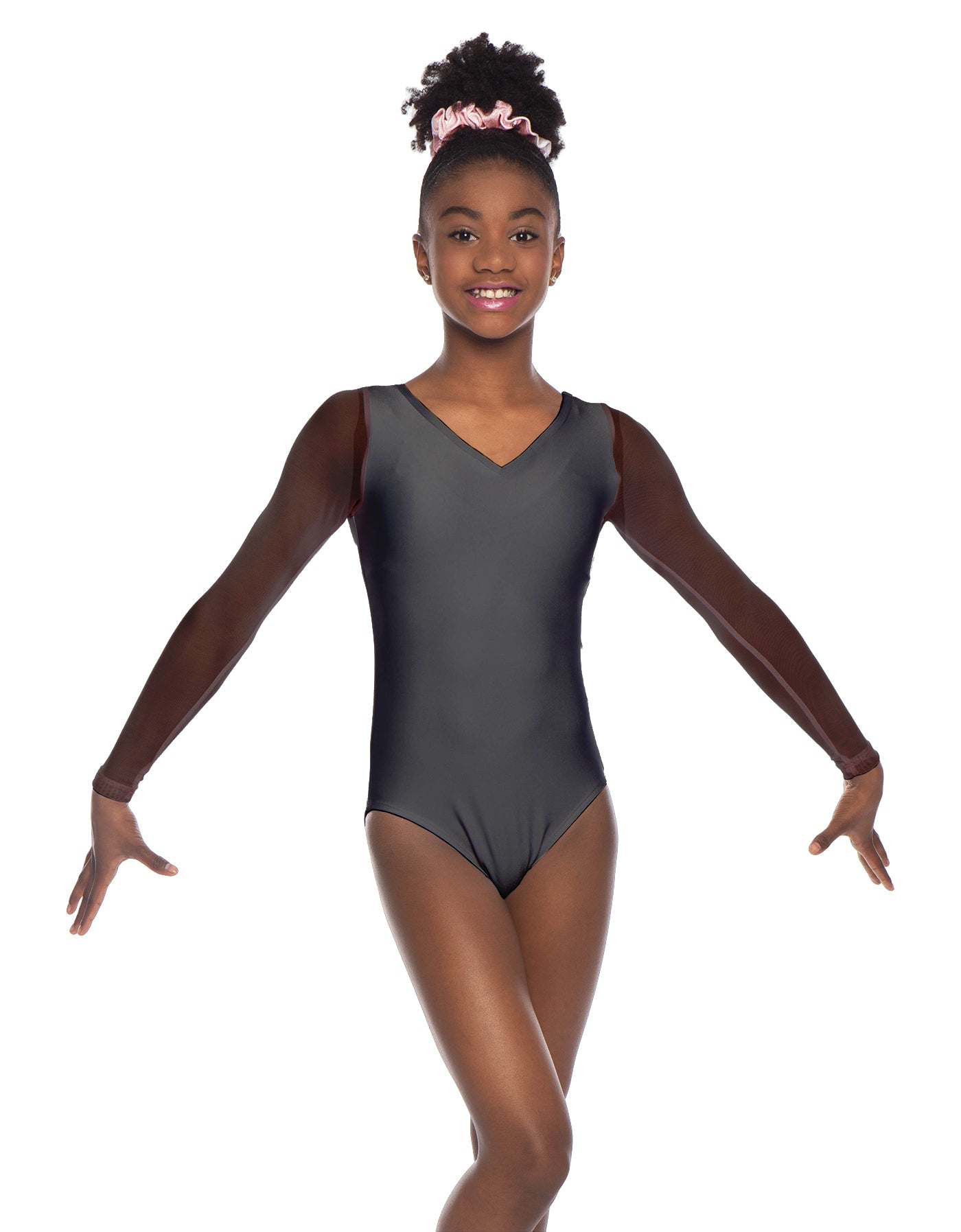 Solid Lycra Mesh LS V Neck Leotard Gymnastics