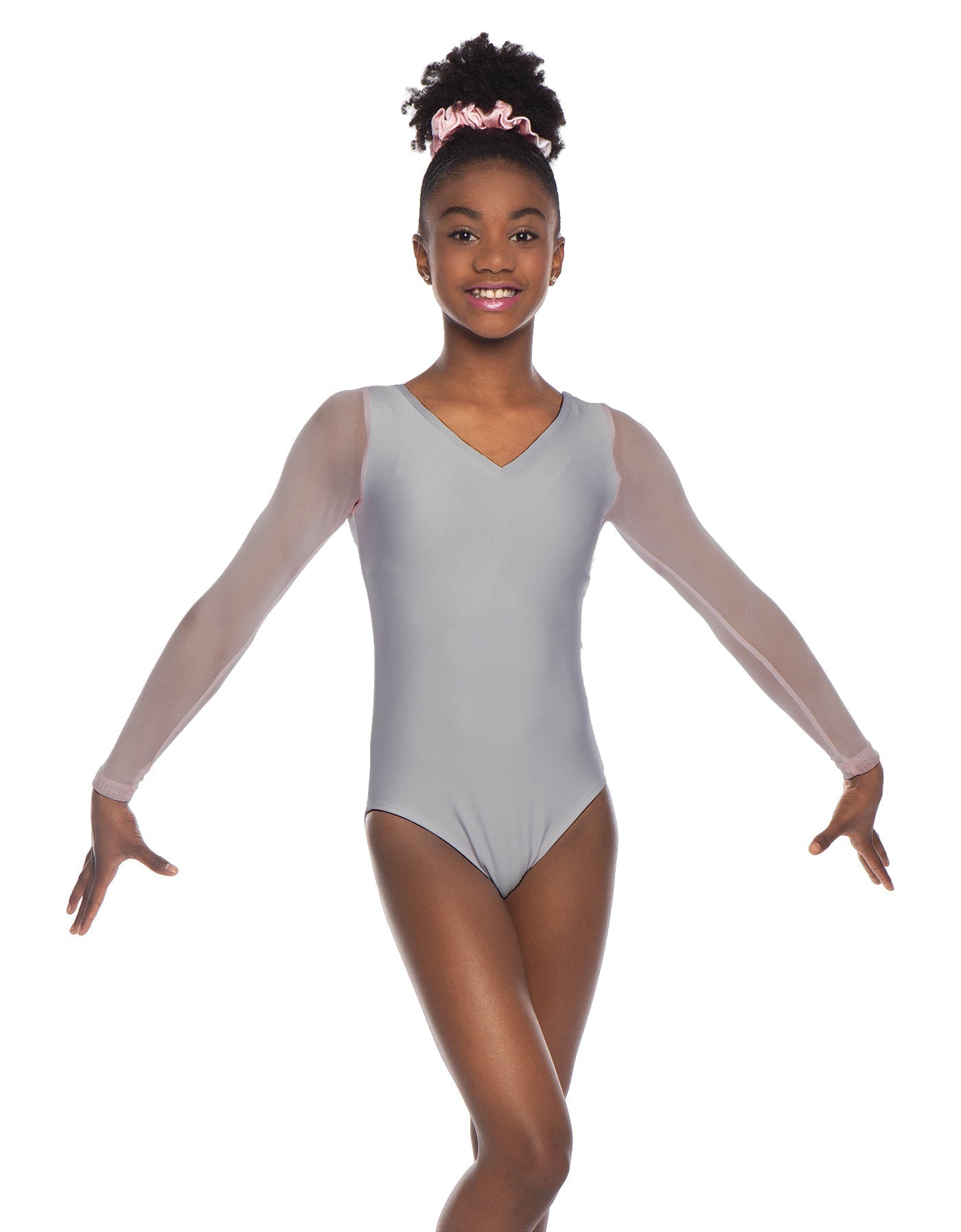 Solid Lycra Mesh LS V Neck Leotard Gymnastics
