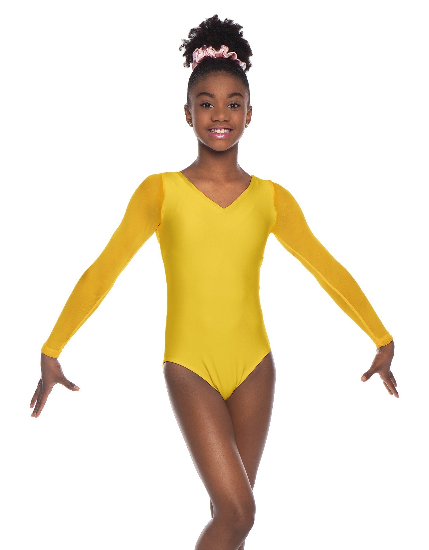 Solid Lycra Mesh LS V Neck Leotard Gymnastics