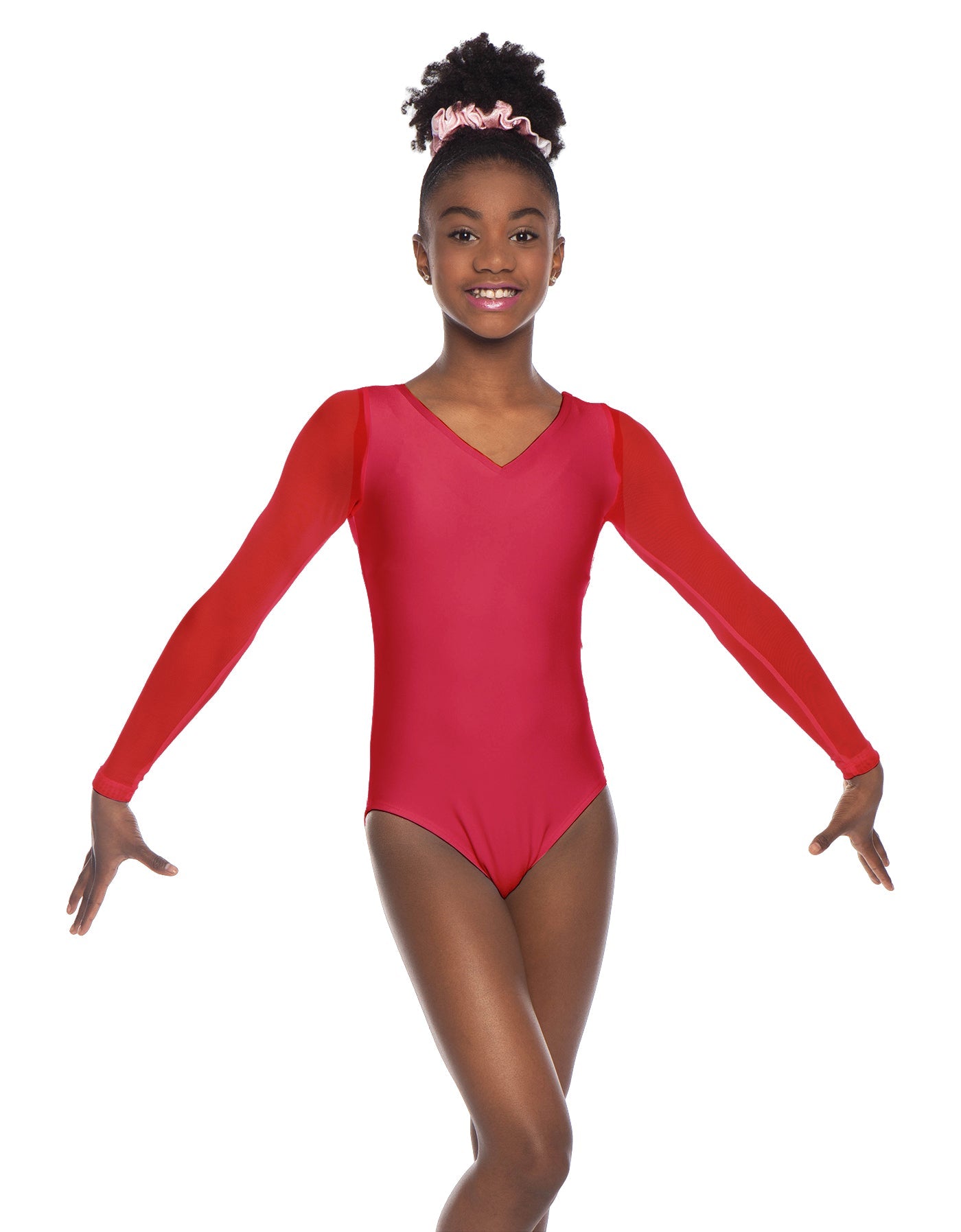 Solid Lycra Mesh LS V Neck Leotard Gymnastics