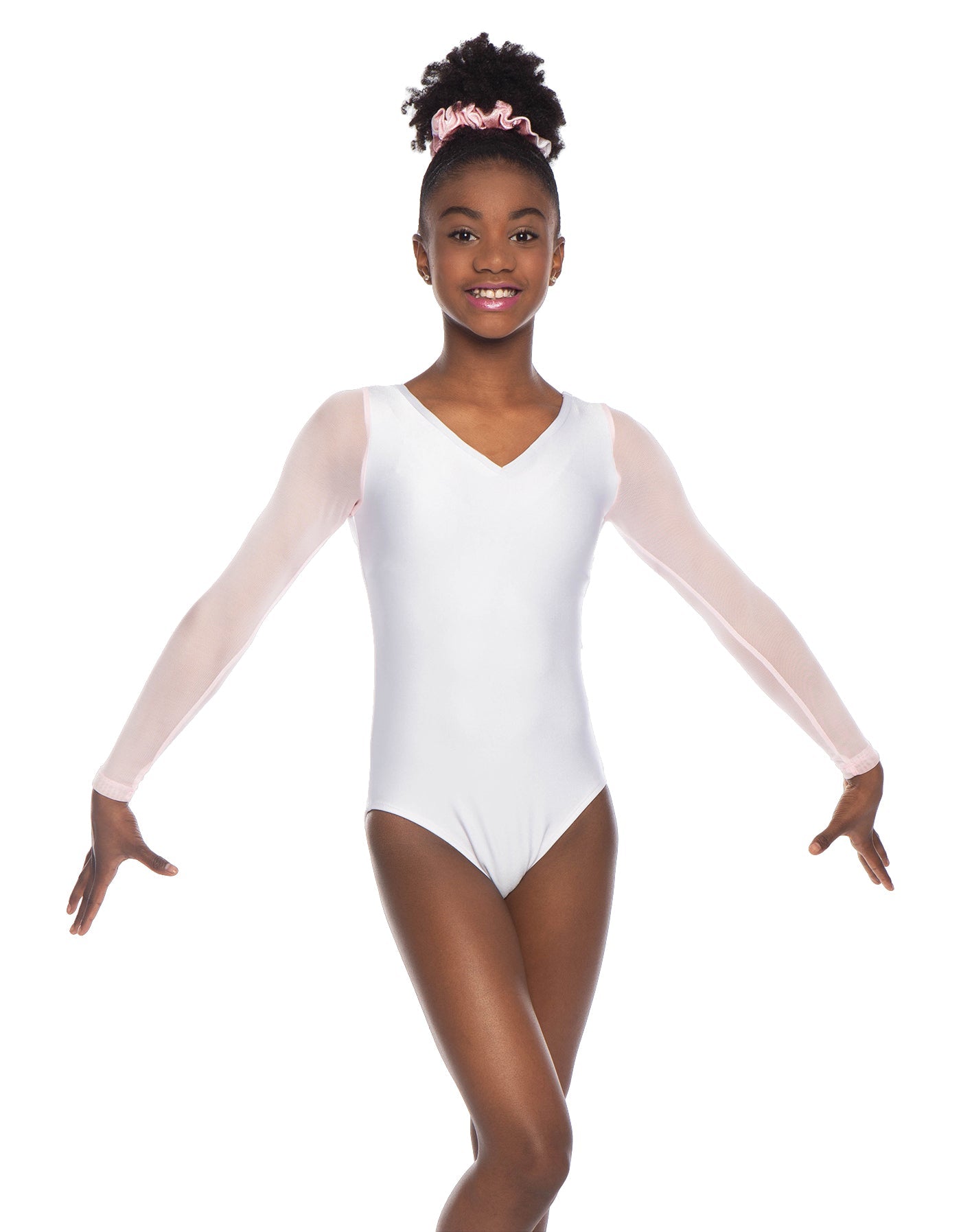 Solid Lycra Mesh LS V Neck Leotard Gymnastics