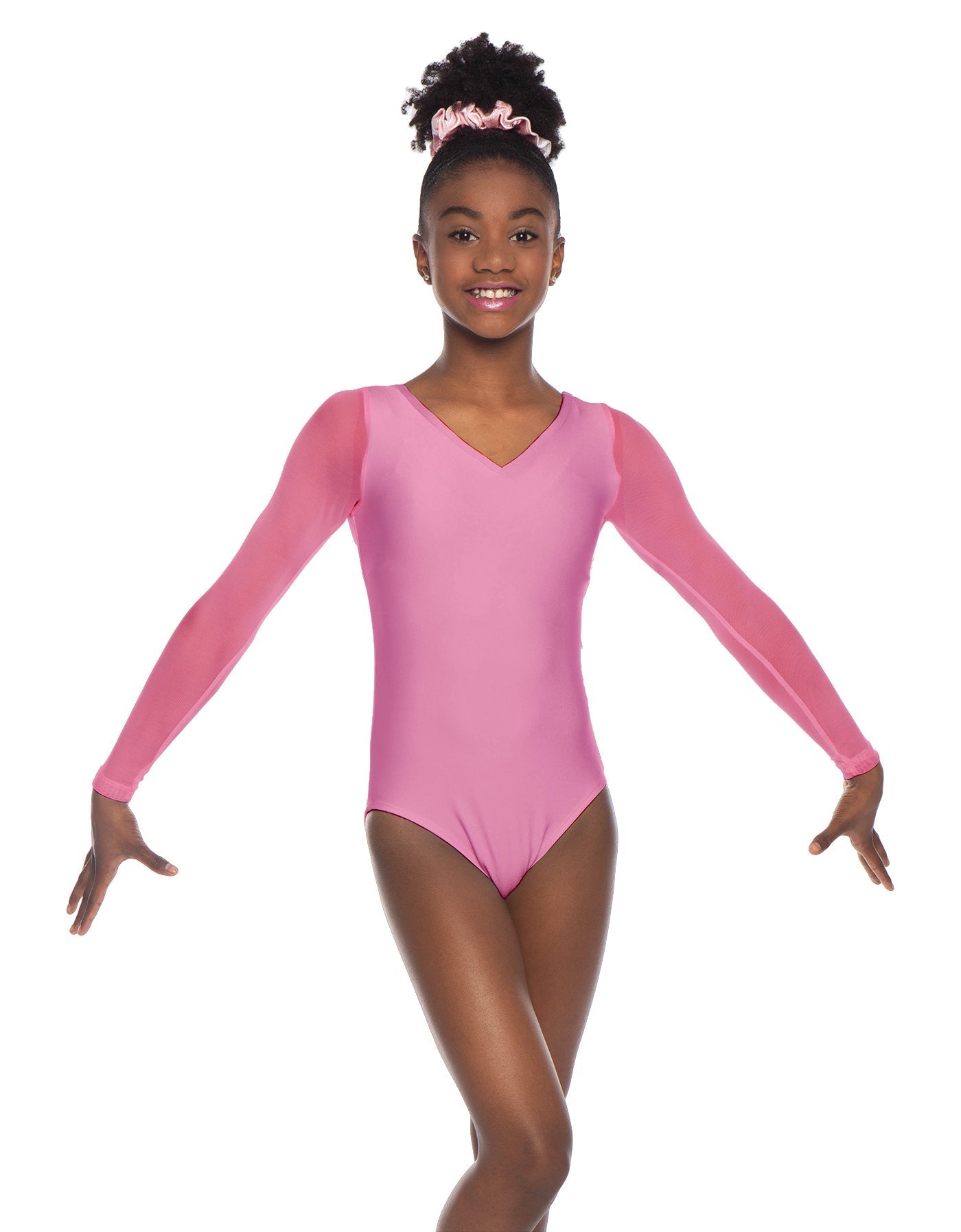 Solid Lycra Mesh LS V Neck Leotard Gymnastics