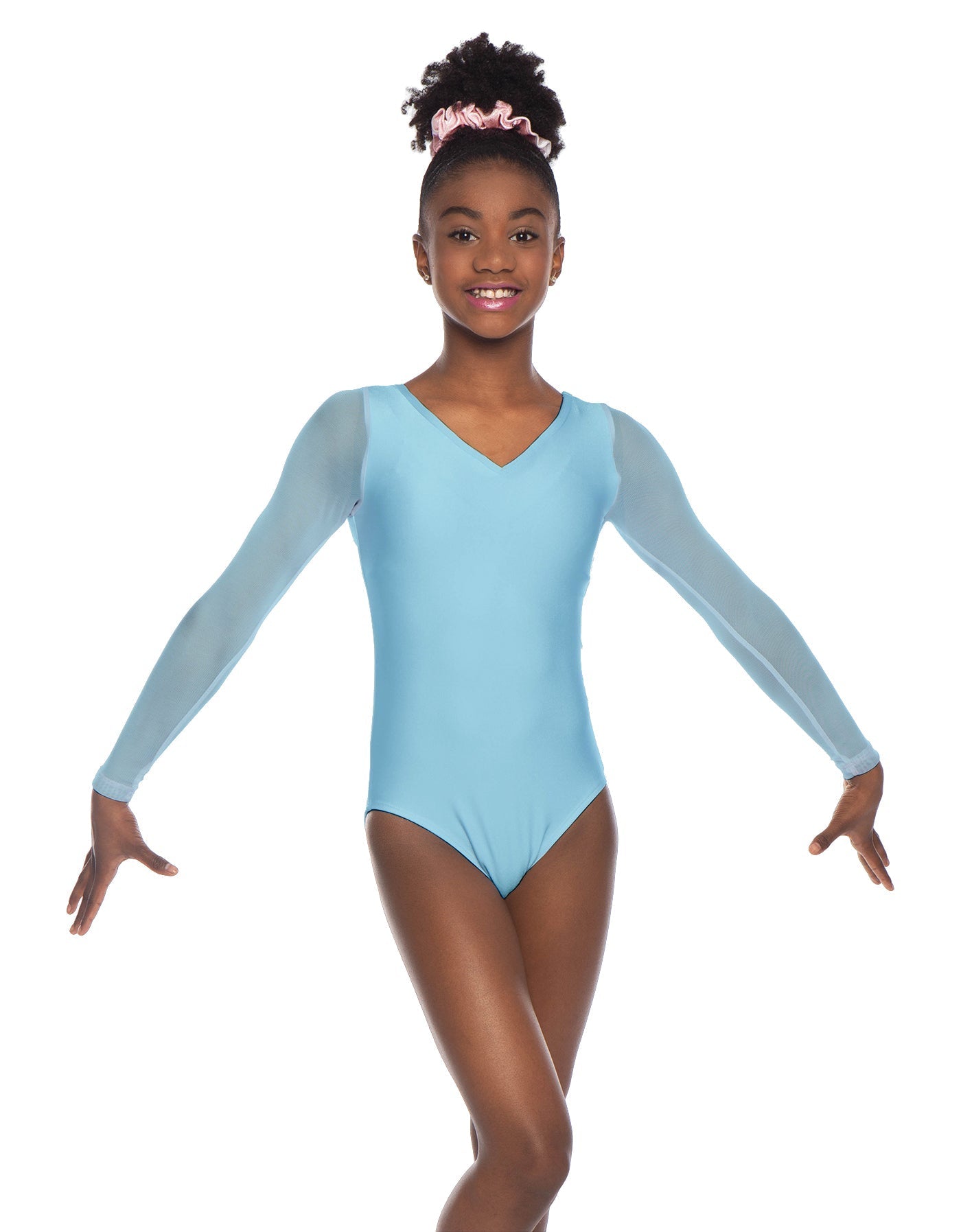 Solid Lycra Mesh LS V Neck Leotard Gymnastics