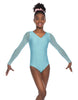 Solid Lycra Mesh LS V Neck Leotard Gymnastics