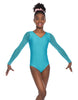 Solid Lycra Mesh LS V Neck Leotard Gymnastics