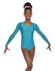 Solid Lycra Mesh LS V Neck Leotard Gymnastics