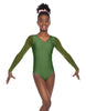Solid Lycra Mesh LS V Neck Leotard Gymnastics