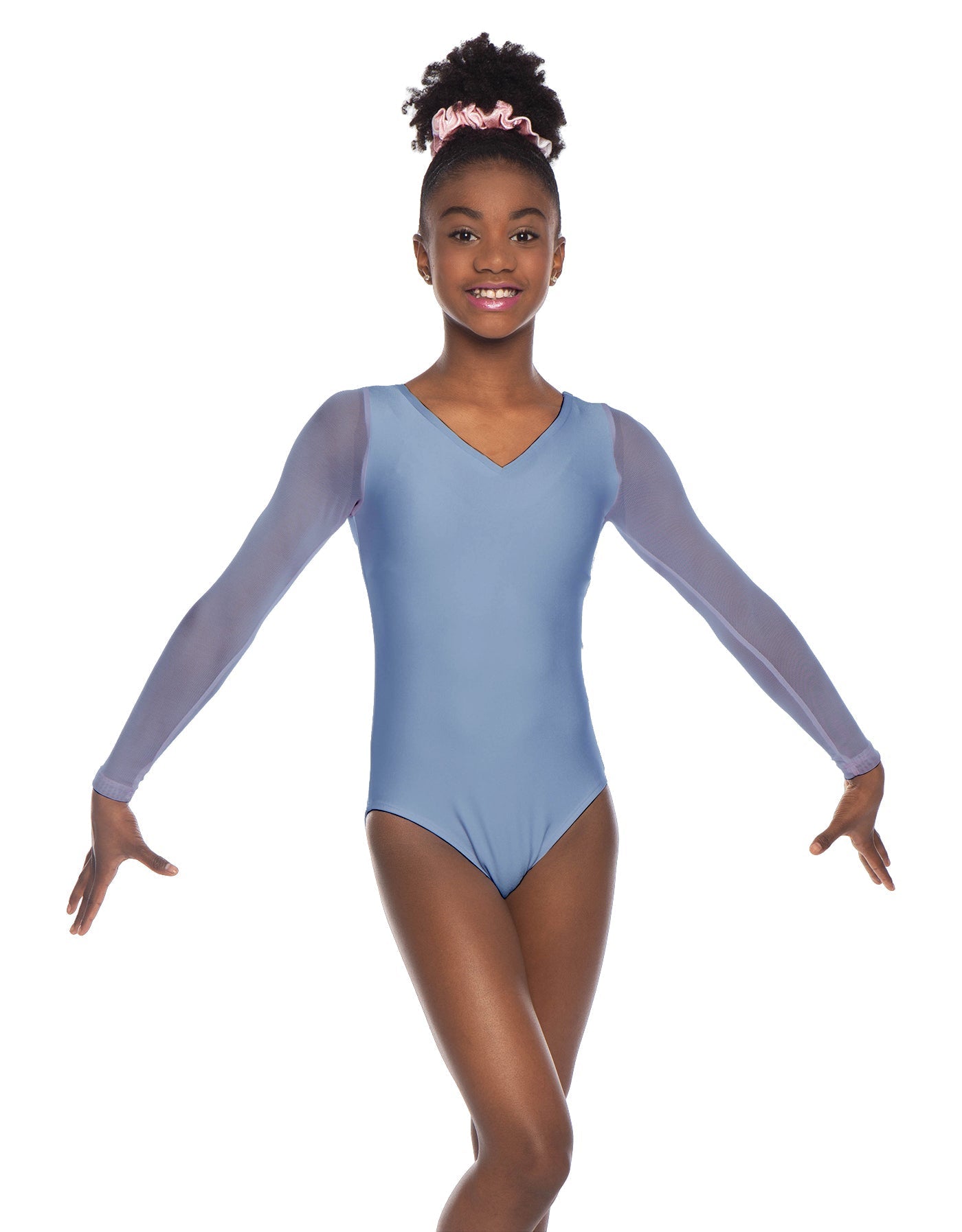Solid Lycra Mesh LS V Neck Leotard Gymnastics