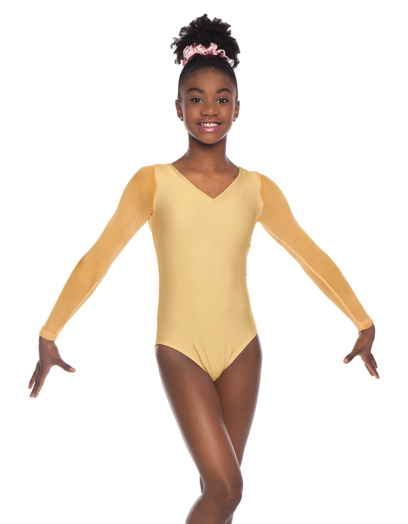 Solid Lycra Mesh LS V Neck Leotard Gymnastics