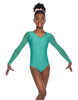 Solid Lycra Mesh LS V Neck Leotard Gymnastics