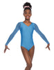 Solid Lycra Mesh LS V Neck Leotard Gymnastics