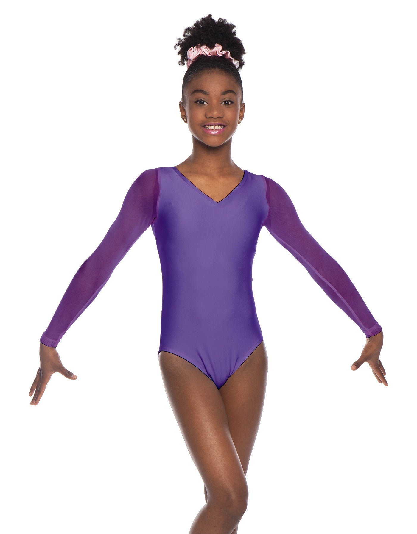Solid Lycra Mesh LS V Neck Leotard Gymnastics