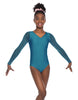 Solid Lycra Mesh LS V Neck Leotard Gymnastics