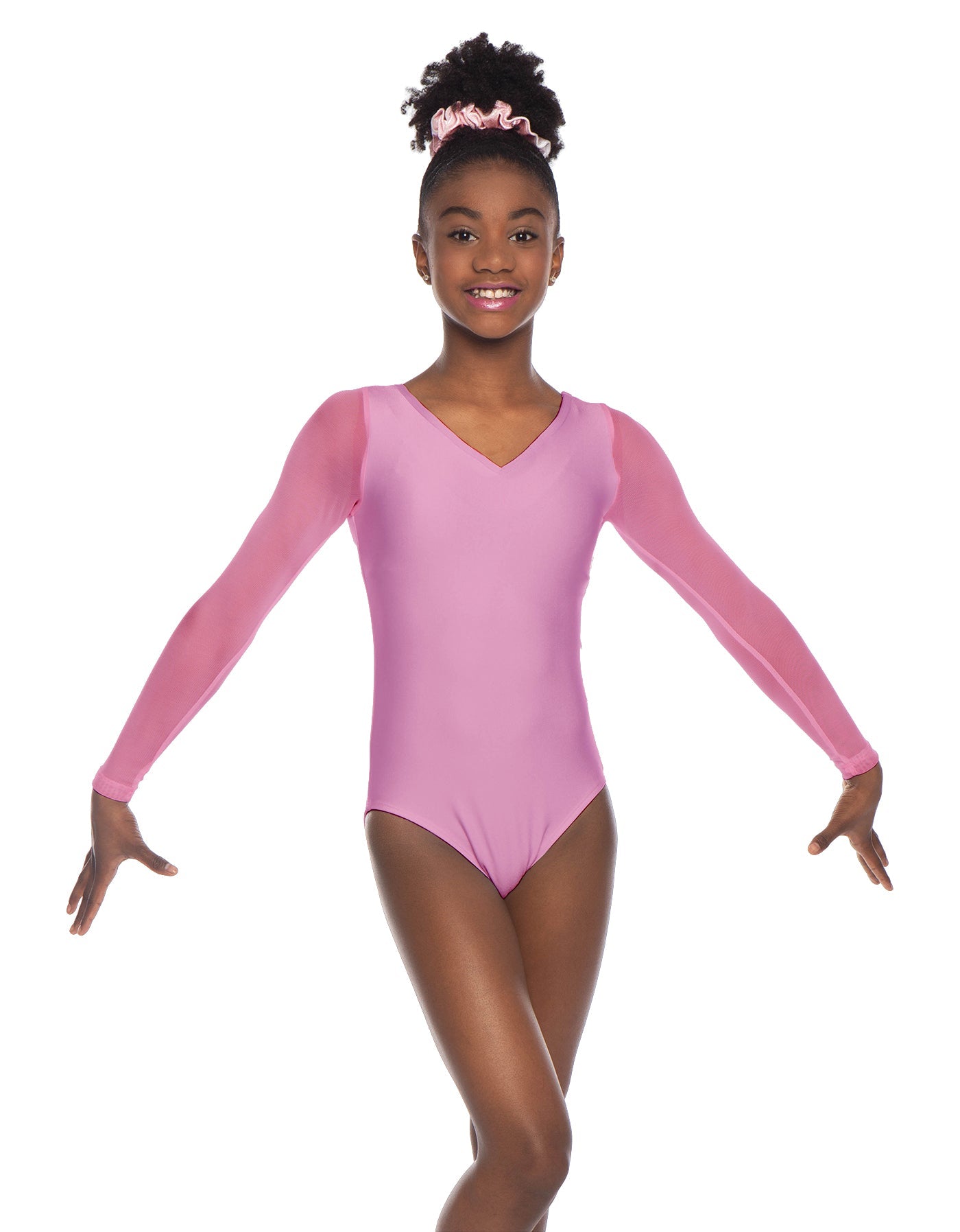 Solid Lycra Mesh LS V Neck Leotard Gymnastics