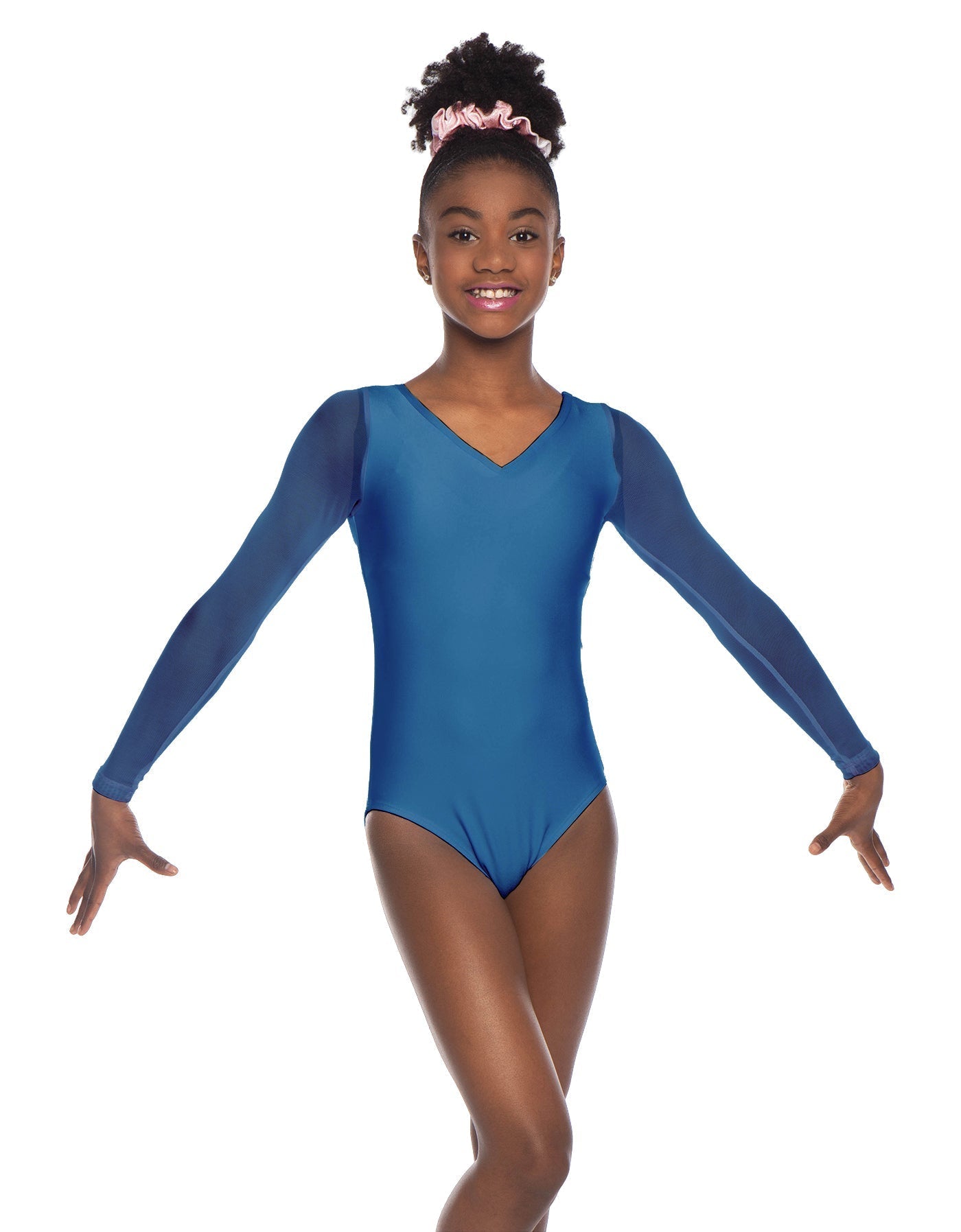 Solid Lycra Mesh LS V Neck Leotard Gymnastics