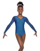 Solid Lycra Mesh LS V Neck Leotard Gymnastics