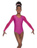 Solid Lycra Mesh LS V Neck Leotard Gymnastics
