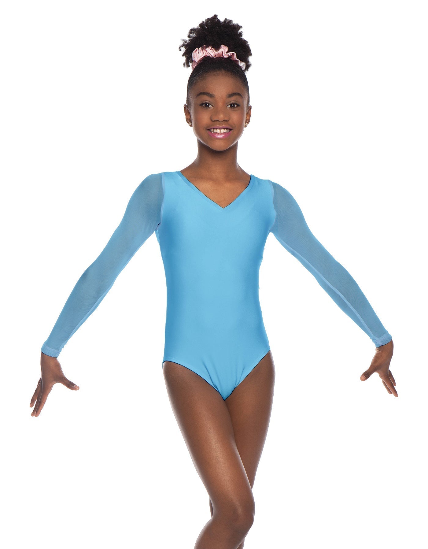 Solid Lycra Mesh LS V Neck Leotard Gymnastics