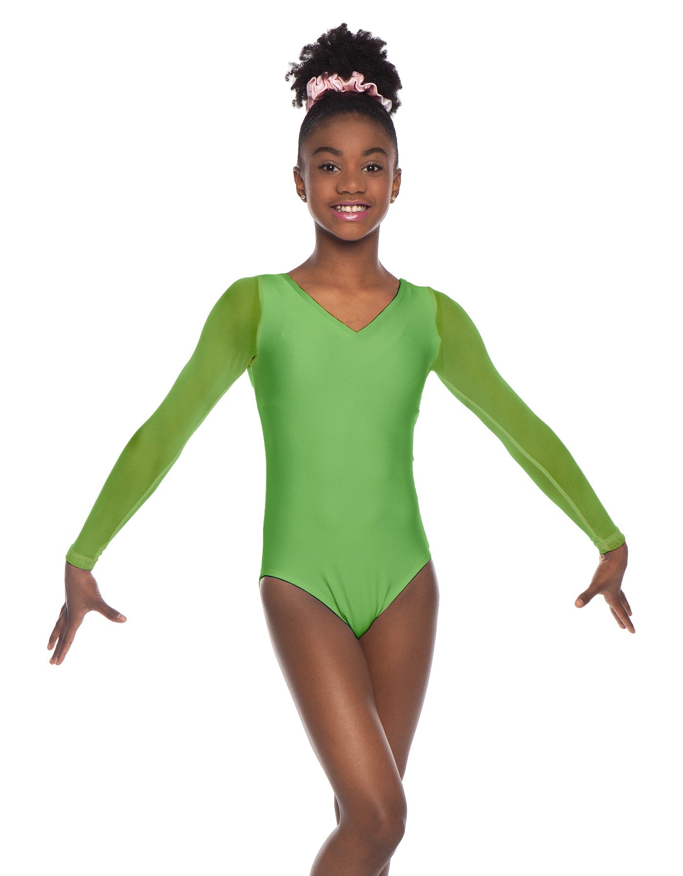 Solid Lycra Mesh LS V Neck Leotard Gymnastics