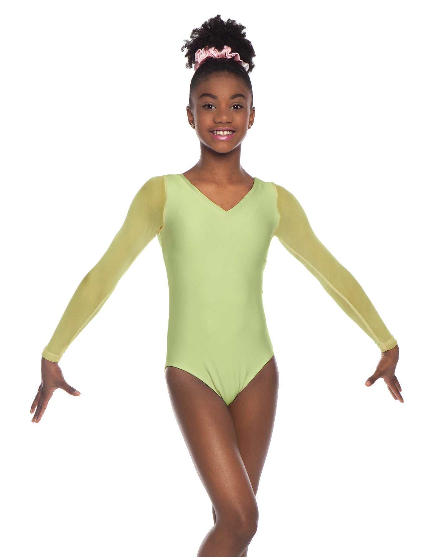 Solid Lycra Mesh LS V Neck Leotard Gymnastics