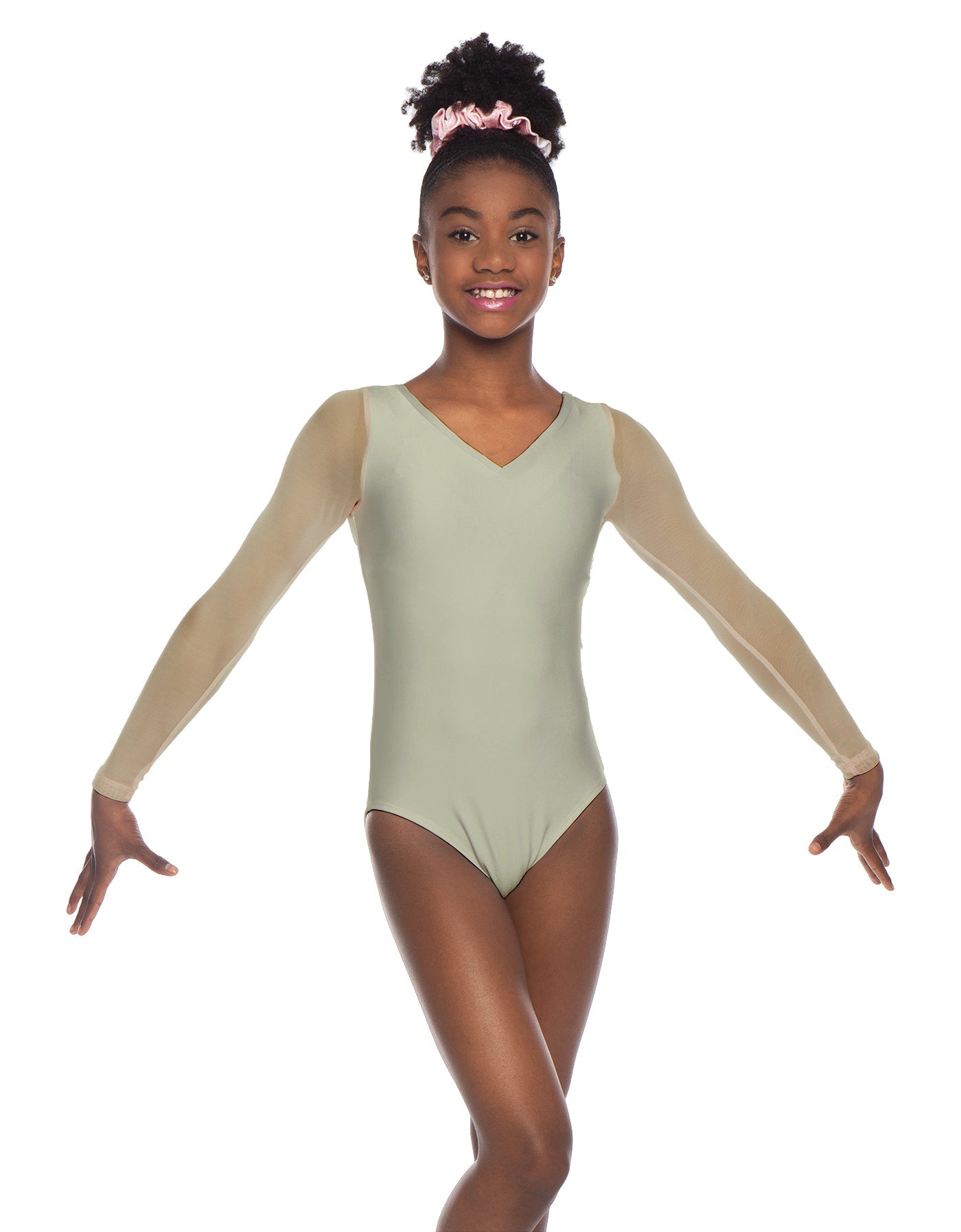Solid Lycra Mesh LS V Neck Leotard Gymnastics