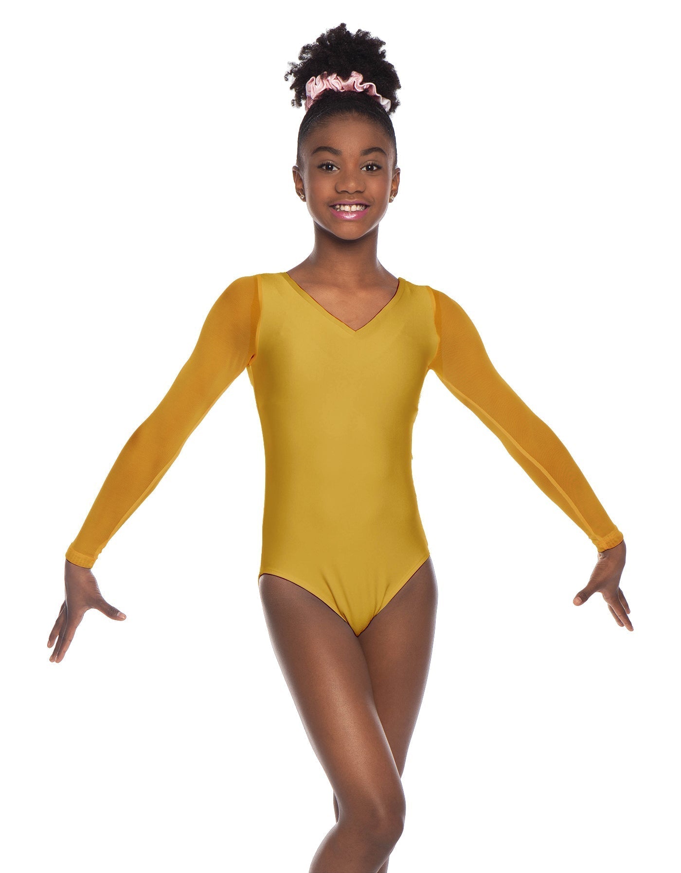 Solid Lycra Mesh LS V Neck Leotard Gymnastics