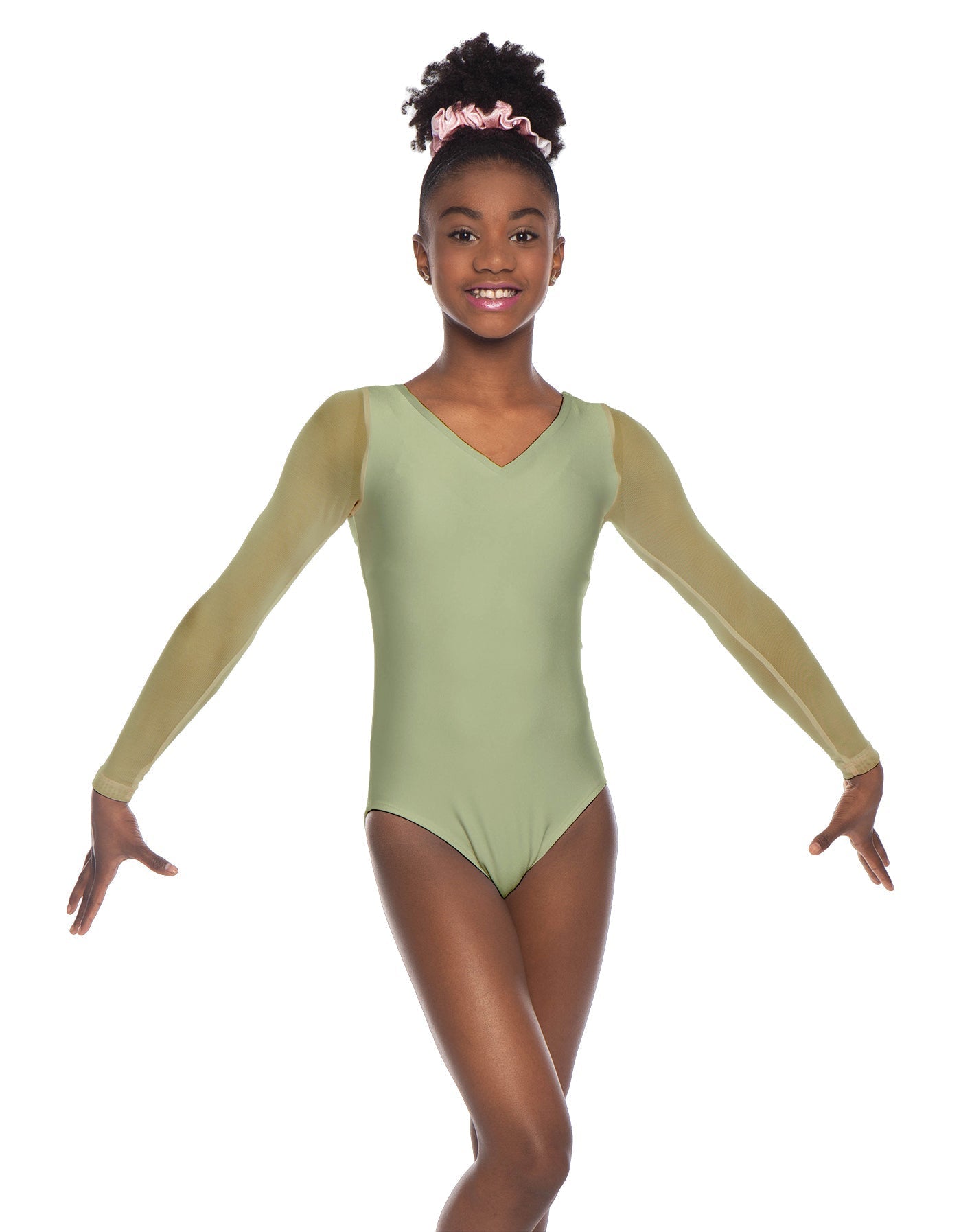 Solid Lycra Mesh LS V Neck Leotard Gymnastics