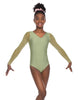 Solid Lycra Mesh LS V Neck Leotard Gymnastics