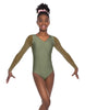 Solid Lycra Mesh LS V Neck Leotard Gymnastics