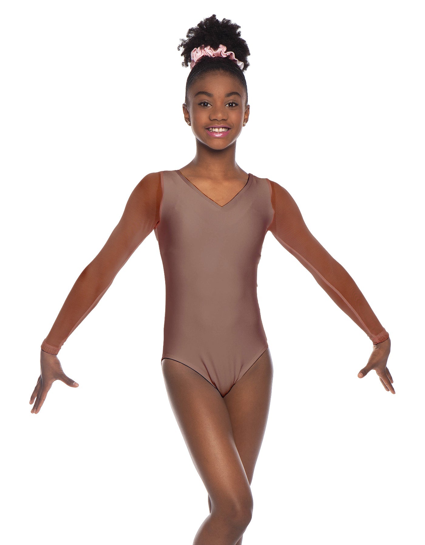 Solid Lycra Mesh LS V Neck Leotard Gymnastics