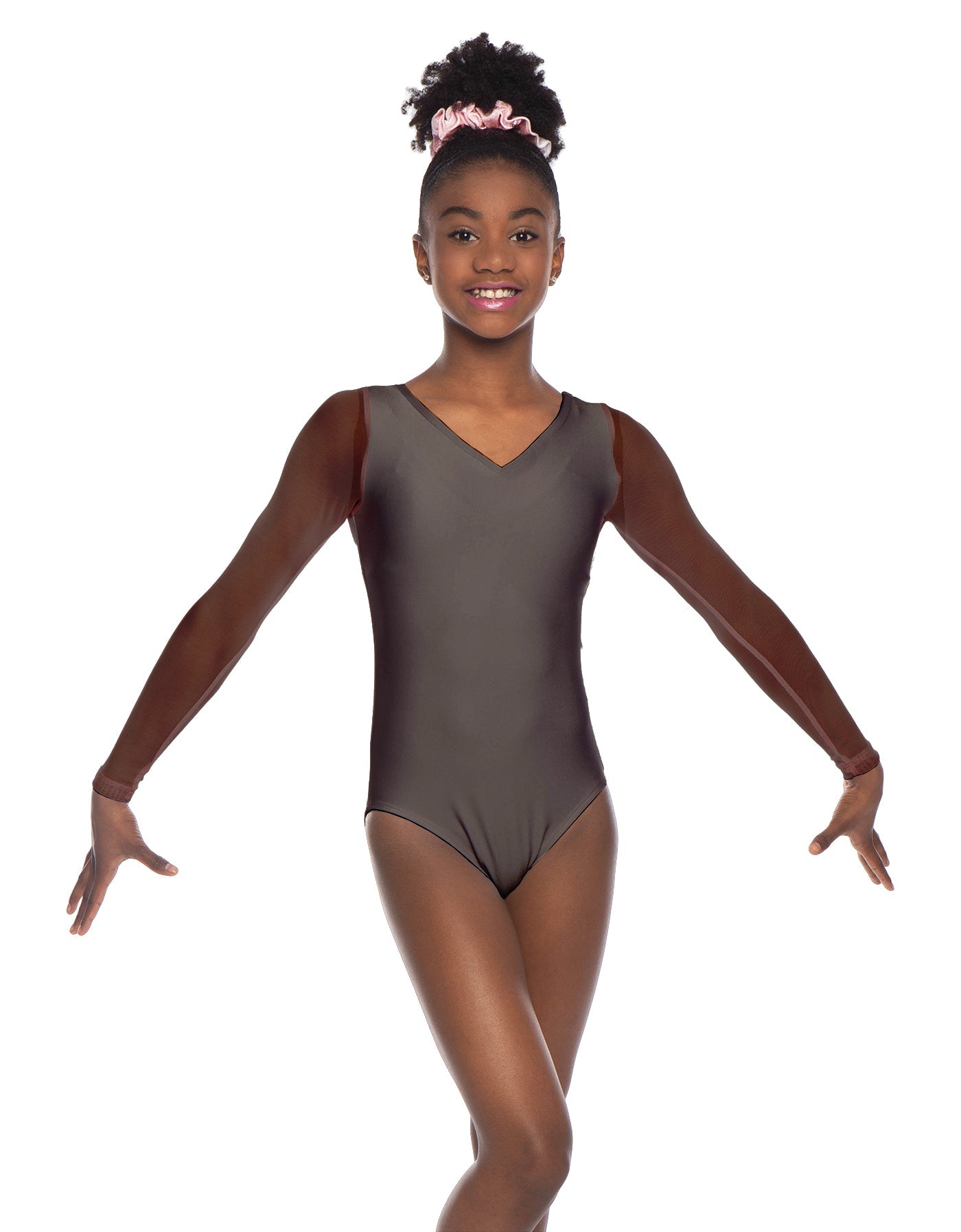 Solid Lycra Mesh LS V Neck Leotard Gymnastics