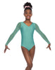 Solid Lycra Mesh LS V Neck Leotard Gymnastics