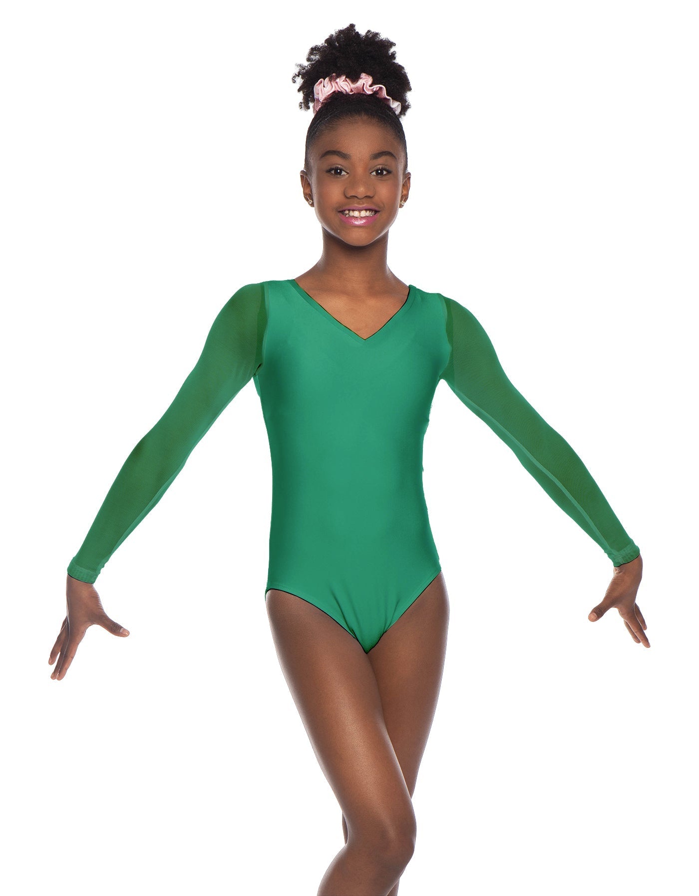 Solid Lycra Mesh LS V Neck Leotard Gymnastics